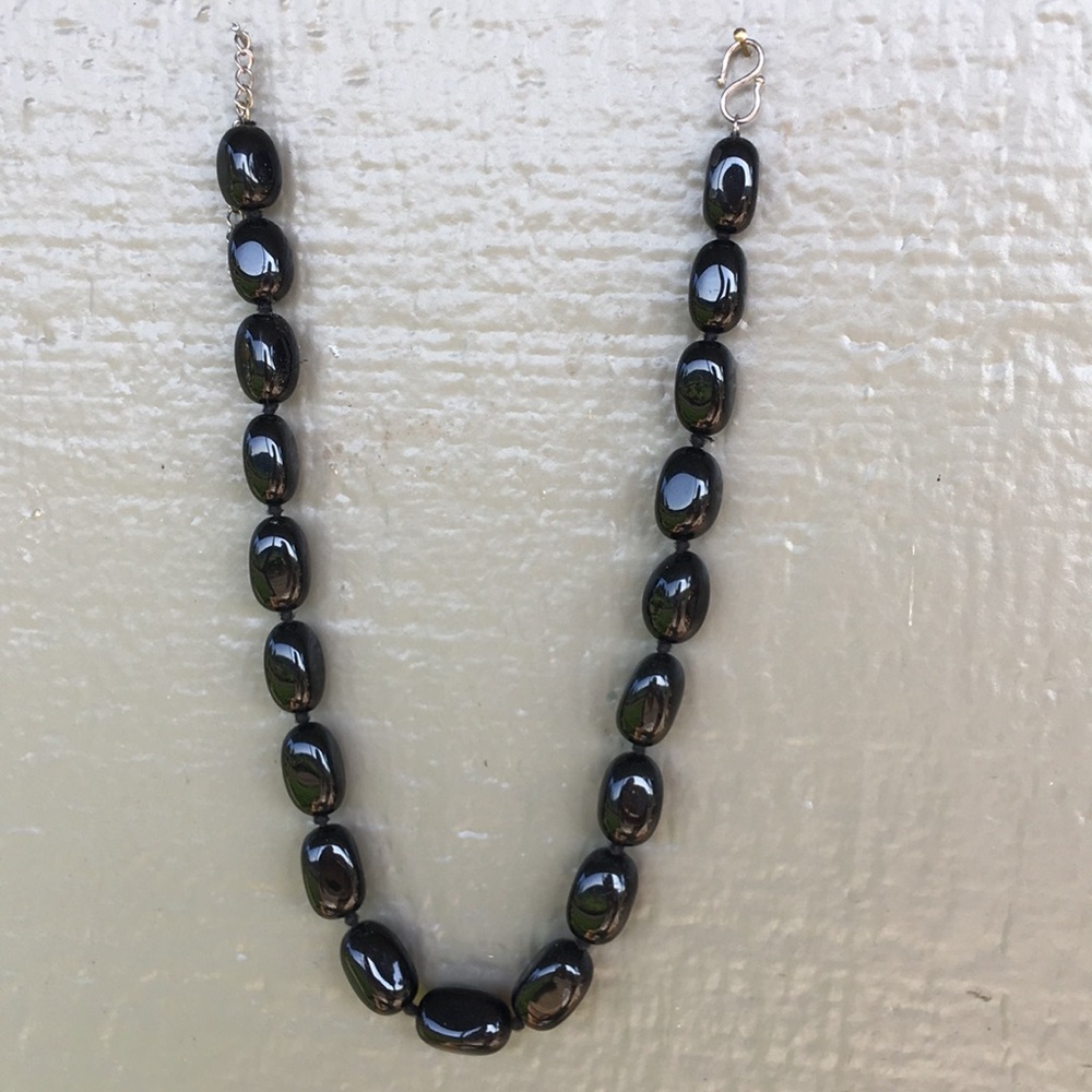 GSJ Black Stone Statement Choker Necklace